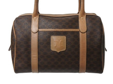Load image into Gallery viewer, CELINE セリーヌ ボストンバック26 マカダム柄 M12 PVC レザー ヴィンテージ ブラウン ゴールド金具 美品 中古 4b002835