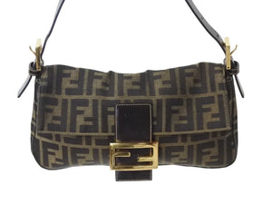 FENDI フェンディ マンマバケット ワンショルダーバッグ 26424 ズッカ柄 ブラウン キャンバス レザー ゴールド金具 美品 中古 4b002838