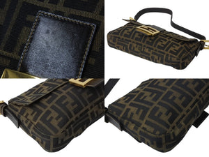 FENDI フェンディ マンマバケット ワンショルダーバッグ 26424 ズッカ柄 ブラウン キャンバス レザー ゴールド金具 美品 中古 4b002838