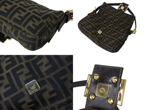 FENDI フェンディ マンマバケット ワンショルダーバッグ 26424 ズッカ柄 ブラウン キャンバス レザー ゴールド金具 美品 中古 4b002838