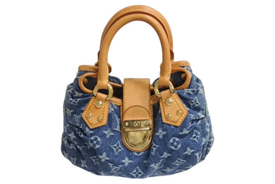LOUIS VUITTON ルイヴィトン プリーティ ハンドバッグ M95020 モノグラム デニム レザー ゴールド金具 美品 中古 4b002841