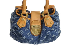 LOUIS VUITTON ルイヴィトン プリーティ ハンドバッグ M95020 モノグラム デニム レザー ゴールド金具 美品 中古 4b002841
