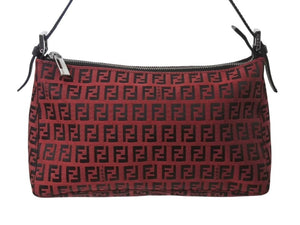 極美品 FENDI フェンディ ズッキーノ ワンショルダーバッグ ズッカ柄 8BR156 キャンバス レザー レッド ブラック シルバー金具 中古 4b002843