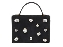 Load image into Gallery viewer, BALENCIAGA バレンシアガ ビジュー ラインストーン ミニハンドバッグ スウェード ビジュー ブラック ゴールド金具 美品 中古 4b002844