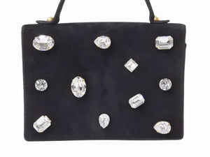 BALENCIAGA バレンシアガ ビジュー ラインストーン ミニハンドバッグ スウェード ビジュー ブラック ゴールド金具 美品 中古 4b002844
