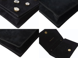 BALENCIAGA バレンシアガ ビジュー ラインストーン ミニハンドバッグ スウェード ビジュー ブラック ゴールド金具 美品 中古 4b002844