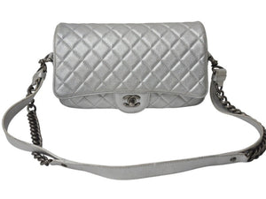 CHANEL シャネル ショルダーバッグ マトラッセ シルバー カーフスキン 21番台 アンティークシルバー金具 美品 中古 4b002849