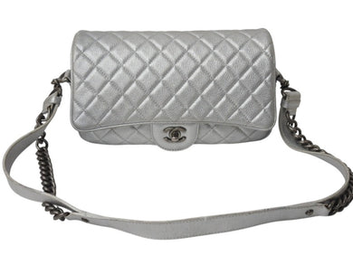 CHANEL シャネル ショルダーバッグ マトラッセ シルバー カーフスキン 21番台 アンティークシルバー金具 美品 中古 4b002849