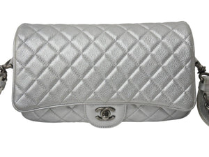 CHANEL シャネル ショルダーバッグ マトラッセ シルバー カーフスキン 21番台 アンティークシルバー金具 美品 中古 4b002849