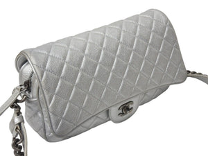 CHANEL シャネル ショルダーバッグ マトラッセ シルバー カーフスキン 21番台 アンティークシルバー金具 美品 中古 4b002849