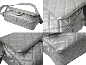 CHANEL シャネル ショルダーバッグ マトラッセ シルバー カーフスキン 21番台 アンティークシルバー金具 美品 中古 4b002849