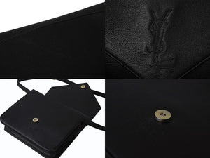 YVES SAINT LAURENT イヴサンローラン ショルダーバッグ YSL カサンドラロゴ レザー ブラック ゴールド金具 美品 中古 4b002852