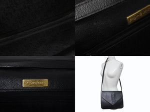 YVES SAINT LAURENT イヴサンローラン ショルダーバッグ YSL カサンドラロゴ レザー ブラック ゴールド金具 美品 中古 4b002852
