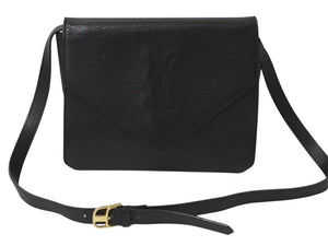 YVES SAINT LAURENT イヴサンローラン ショルダーバッグ YSL カサンドラロゴ レザー ブラック ゴールド金具 美品 中古 4b002852
