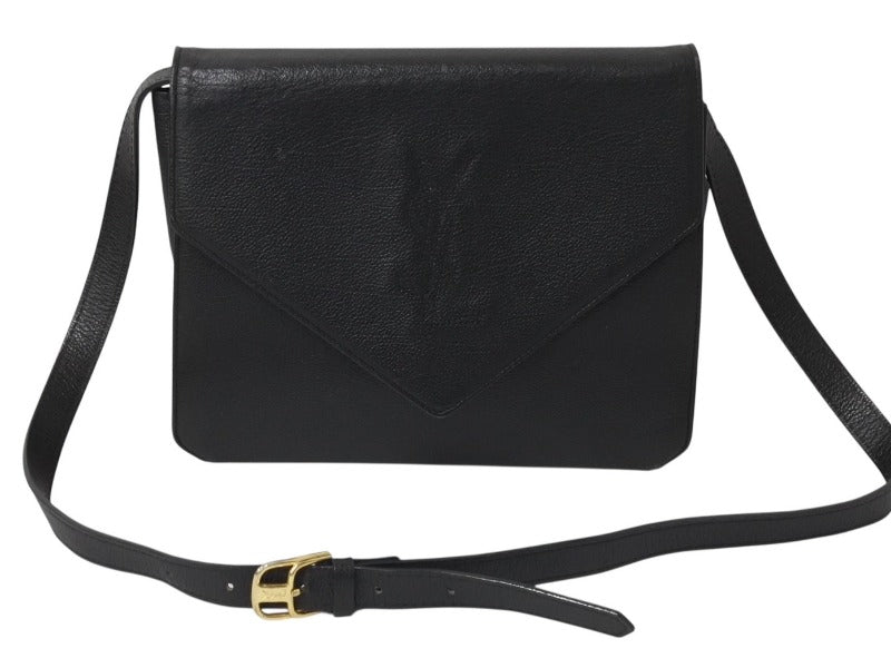 YVES SAINT LAURENT イヴサンローラン ショルダーバッグ YSL カサンドラロゴ レザー ブラック ゴールド金具 美品 中古 4b002852