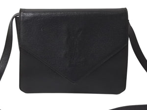 YVES SAINT LAURENT イヴサンローラン ショルダーバッグ YSL カサンドラロゴ レザー ブラック ゴールド金具 美品 中古 4b002852