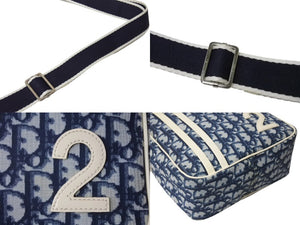 Christian Dior クリスチャンディオール トロッター ショルダーバッグ ナンバー2 ネイビー シルバー金具 美品 中古 4b002854