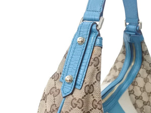極美品 GUCCI グッチ ショルダーバッグ ホースビット 131026 GGキャンバス ベージュ ターコイズブルー ゴールド金具 中古 4b002858