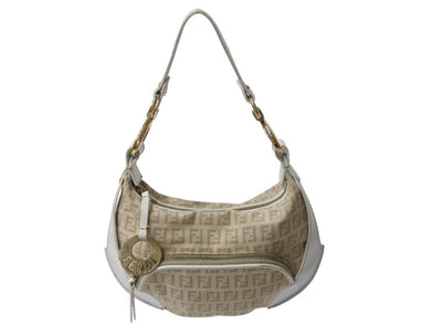 FENDI フェンディ ワンショルダーバッグ ズッキーノ イタリア製 8BR466 キャンバス レザー ベージュ 美品 中古 4b002859