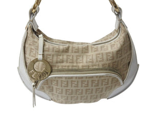 FENDI フェンディ ワンショルダーバッグ ズッキーノ イタリア製 8BR466 キャンバス レザー ベージュ 美品 中古 4b002859