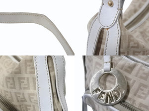 FENDI フェンディ ワンショルダーバッグ ズッキーノ イタリア製 8BR466 キャンバス レザー ベージュ 美品 中古 4b002859