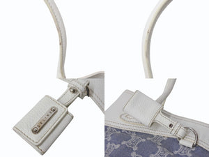 CELINE セリーヌ マカダム トートバッグ ハンドバッグ SC-ST-1026 デニム レザー ネイビー ホワイト シルバー金具 美品 中古 4b002860