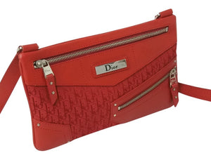 CHRISTIAN DIOR クリスチャンディオール ショルダーバッグ トロッター B0 A 1003 キャンバス レザー レッド シルバー金具 美品 中古 4b002864