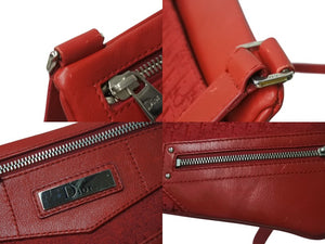 CHRISTIAN DIOR クリスチャンディオール ショルダーバッグ トロッター B0 A 1003 キャンバス レザー レッド シルバー金具 美品 中古 4b002864
