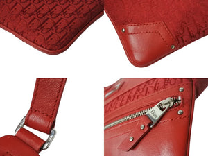 CHRISTIAN DIOR クリスチャンディオール ショルダーバッグ トロッター B0 A 1003 キャンバス レザー レッド シルバー金具 美品 中古 4b002864
