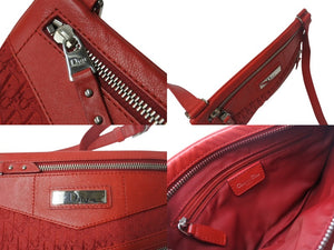 CHRISTIAN DIOR クリスチャンディオール ショルダーバッグ トロッター B0 A 1003 キャンバス レザー レッド シルバー金具 美品 中古 4b002864