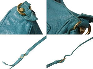 BALENCIAGA バレンシアガ ショルダーバッグ ザシティ ミニ 319722-4605 ブルー ミント レザー 美品 中古 4b002866