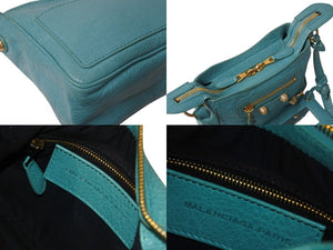 BALENCIAGA バレンシアガ ショルダーバッグ ザシティ ミニ 319722-4605 ブルー ミント レザー 美品 中古 4b002866