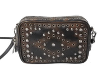 Load image into Gallery viewer, PRADA プラダ ビジュー ロゴ レザー ミニ ショルダーバッグ ブラウン ハトメ ラインストーン スタッズ シルバー金具 美品 中古 4b002867