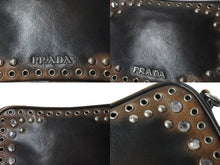 Load image into Gallery viewer, PRADA プラダ ビジュー ロゴ レザー ミニ ショルダーバッグ ブラウン ハトメ ラインストーン スタッズ シルバー金具 美品 中古 4b002867