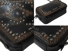 Load image into Gallery viewer, PRADA プラダ ビジュー ロゴ レザー ミニ ショルダーバッグ ブラウン ハトメ ラインストーン スタッズ シルバー金具 美品 中古 4b002867