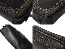 Load image into Gallery viewer, PRADA プラダ ビジュー ロゴ レザー ミニ ショルダーバッグ ブラウン ハトメ ラインストーン スタッズ シルバー金具 美品 中古 4b002867