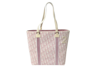 Christian Dior クリスチャンディオール トロッタートートバッグ キャンバス レザー ピンク ホワイト イタリア製 シルバー金具 美品 中古 4b002868