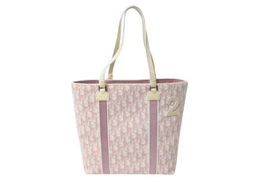 Christian Dior クリスチャンディオール トロッタートートバッグ キャンバス レザー ピンク ホワイト イタリア製 シルバー金具 美品 中古 4b002868