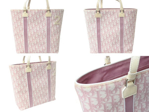Christian Dior クリスチャンディオール トロッタートートバッグ キャンバス レザー ピンク ホワイト イタリア製 シルバー金具 美品 中古 4b002868