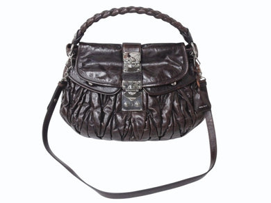 MIUMIU ミュウミュウ マテラッセ 2WAY ショルダーバッグ ブラウン レザー ハンドバッグ RR1300 シルバー金具 ロゴ 美品 中古 4b002872