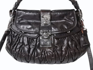 MIUMIU ミュウミュウ マテラッセ 2WAY ショルダーバッグ ブラウン レザー ハンドバッグ RR1300 シルバー金具 ロゴ 美品 中古 4b002872
