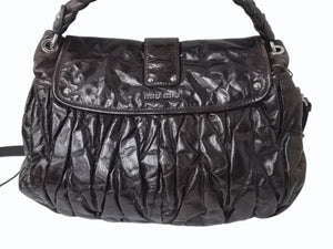 MIUMIU ミュウミュウ マテラッセ 2WAY ショルダーバッグ ブラウン レザー ハンドバッグ RR1300 シルバー金具 ロゴ 美品 中古 4b002872