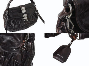 MIUMIU ミュウミュウ マテラッセ 2WAY ショルダーバッグ ブラウン レザー ハンドバッグ RR1300 シルバー金具 ロゴ 美品 中古 4b002872