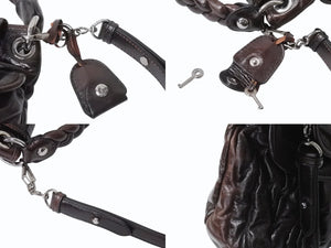MIUMIU ミュウミュウ マテラッセ 2WAY ショルダーバッグ ブラウン レザー ハンドバッグ RR1300 シルバー金具 ロゴ 美品 中古 4b002872