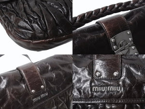 MIUMIU ミュウミュウ マテラッセ 2WAY ショルダーバッグ ブラウン レザー ハンドバッグ RR1300 シルバー金具 ロゴ 美品 中古 4b002872