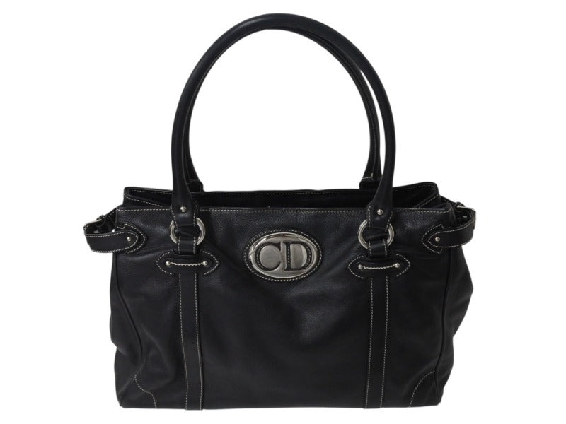 CHRISTIAN DIOR クリスチャンディオール ハンドバッグ ショルダーバッグ 04-B0-0046 レザー ブラック シルバー金具 美品 中古 4b002873