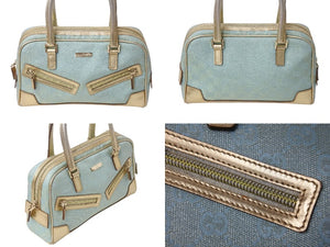 GUCCI グッチ ハンドバッグ ブルー GGスプリームキャンバス GG柄 レザー 000-0852 ゴールド金具 美品 中古 4b002878