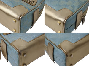 GUCCI グッチ ハンドバッグ ブルー GGスプリームキャンバス GG柄 レザー 000-0852 ゴールド金具 美品 中古 4b002878