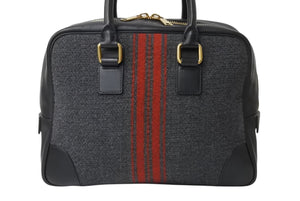 CELINE セリーヌ ボストンバッグ ハンドバッグ フィービー期 ブラックストライプ レザー ウール グレー レッド ブラック 美品 中古 4b002882