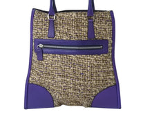 Load image into Gallery viewer, 極美品 PRADA プラダ ツイード レザー ハンドバッグ ベージュ パープル トライアングルロゴ 手持ち 鞄 B11263 シルバー金具 中古 4b002883